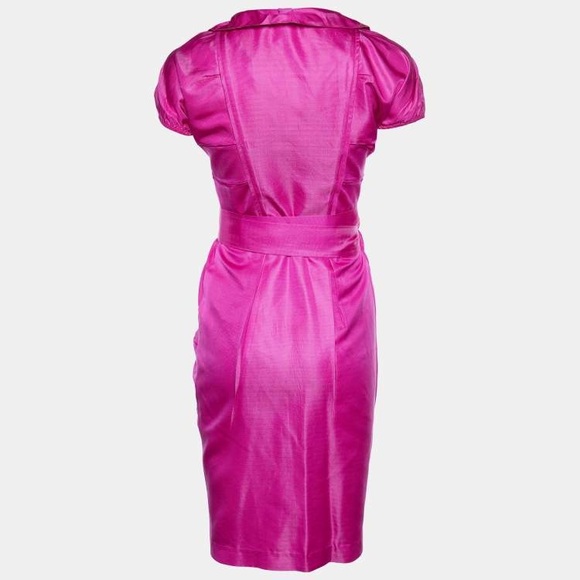 DIANE VON FURSTENBERG 100% silk wrap dress in hot pink, Size M, short sleeve. - Picture 8 of 8